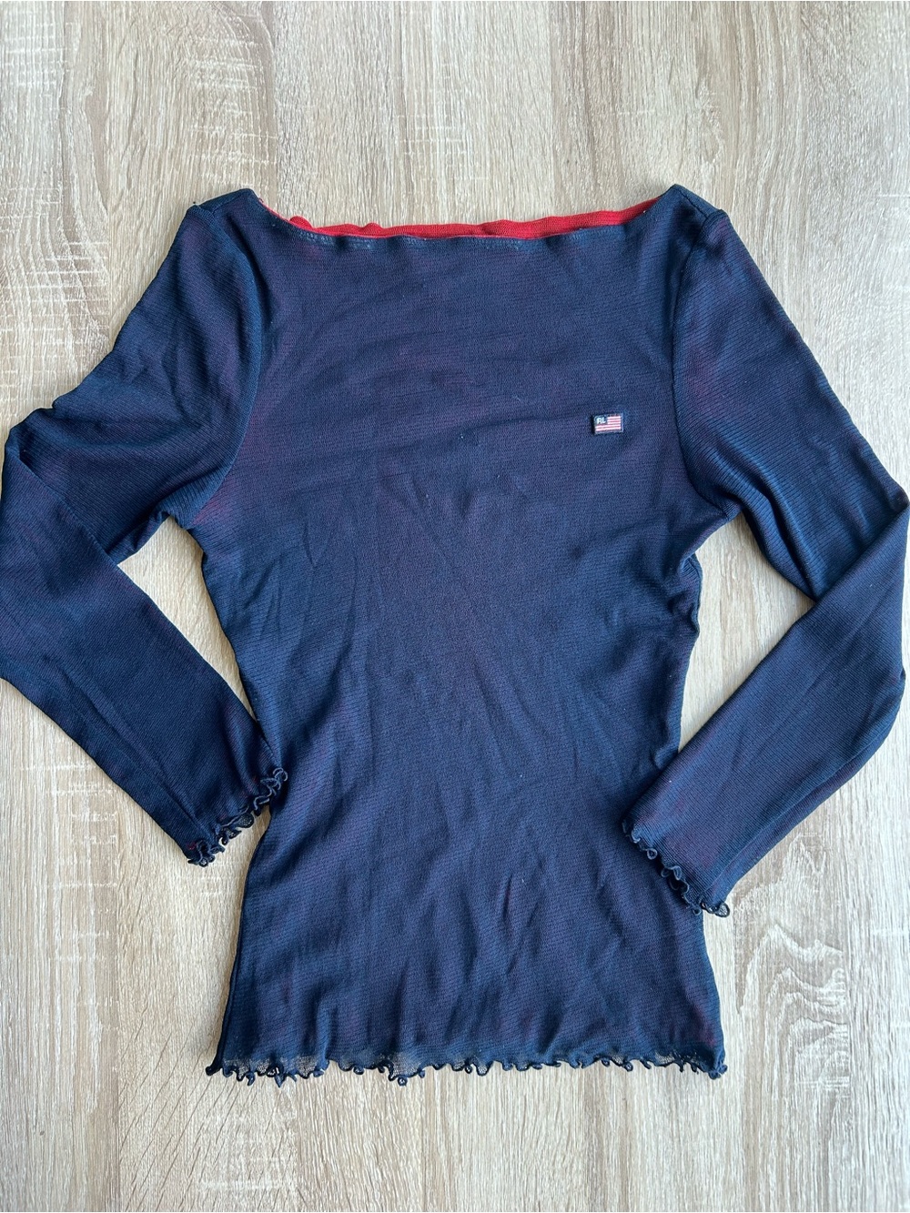 Polo Jeans Ralph Lauren Mesh Stretchy Lettuce Edge Top S Small Vintage Y2K